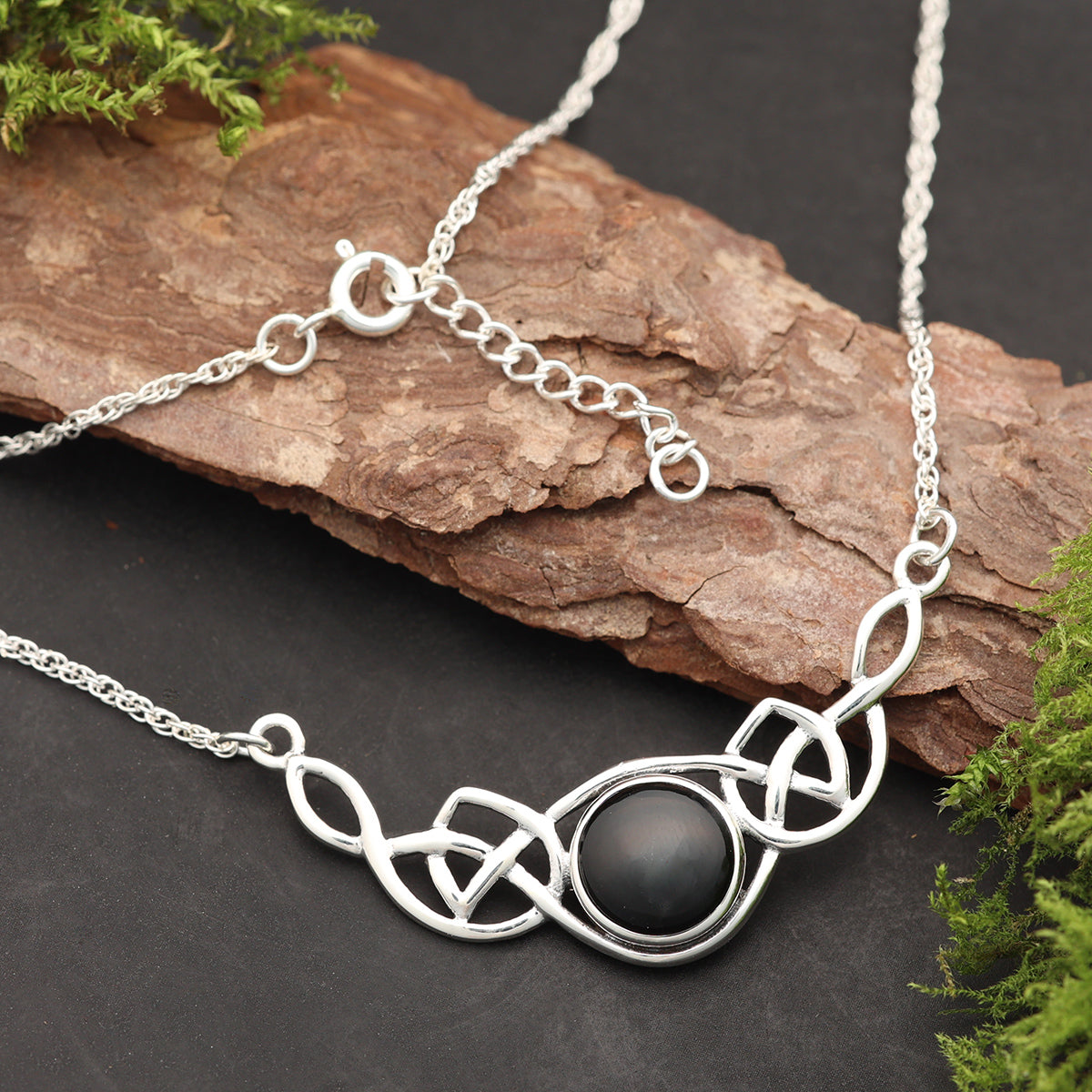 Keltische Onyx Halskette 925 Silber Damen Collier längenverstellbar edler Edelstein schwarz