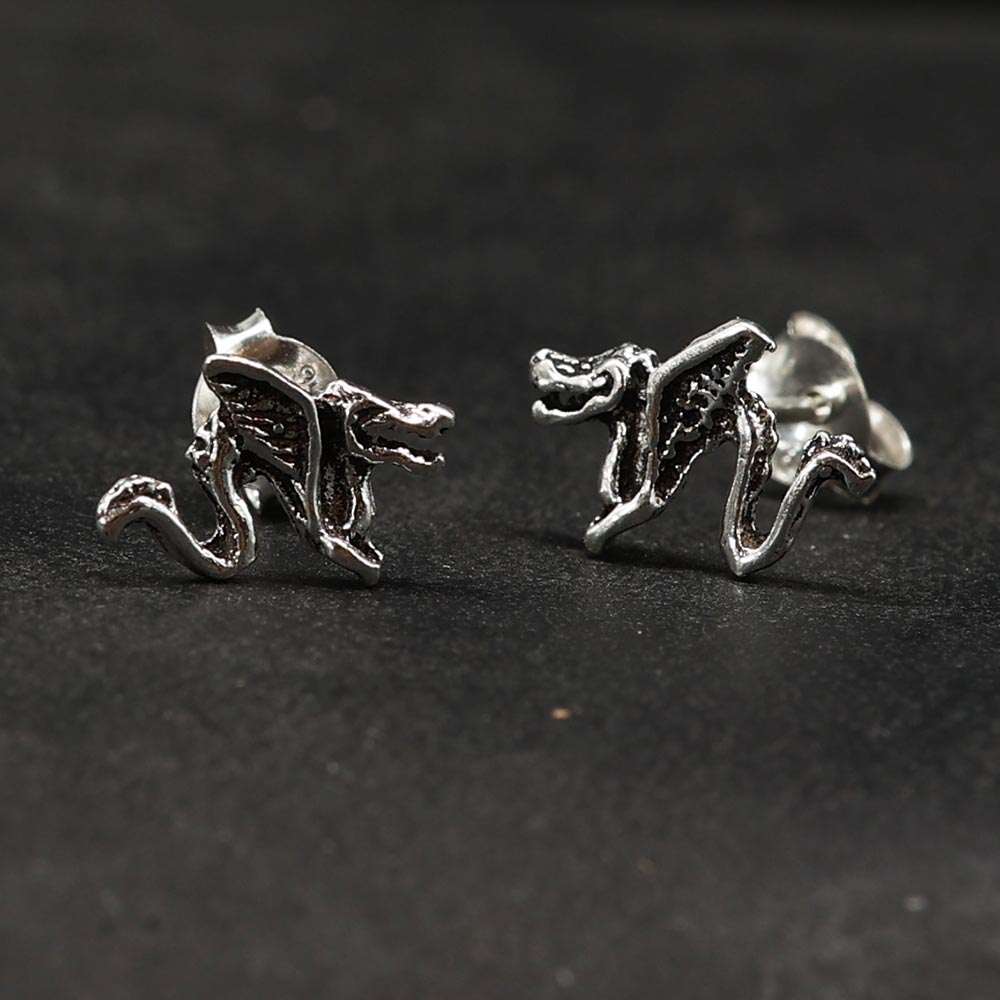 Drachen Ohrstecker 925 Silber Ohrschmuck mit geflügelten Drachen