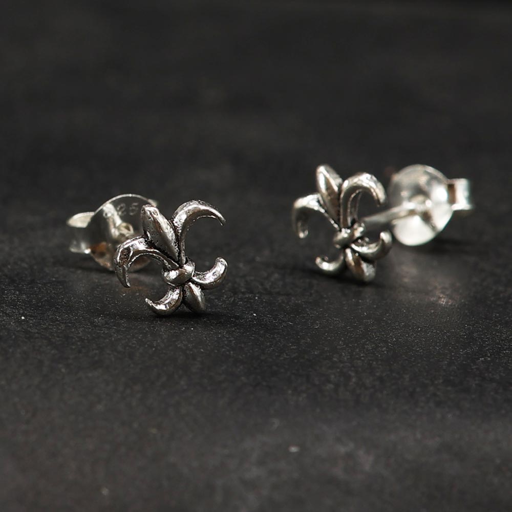 Mittelalter Lilie Ohrstecker Fleur des Lys Ohrring 925 Silber