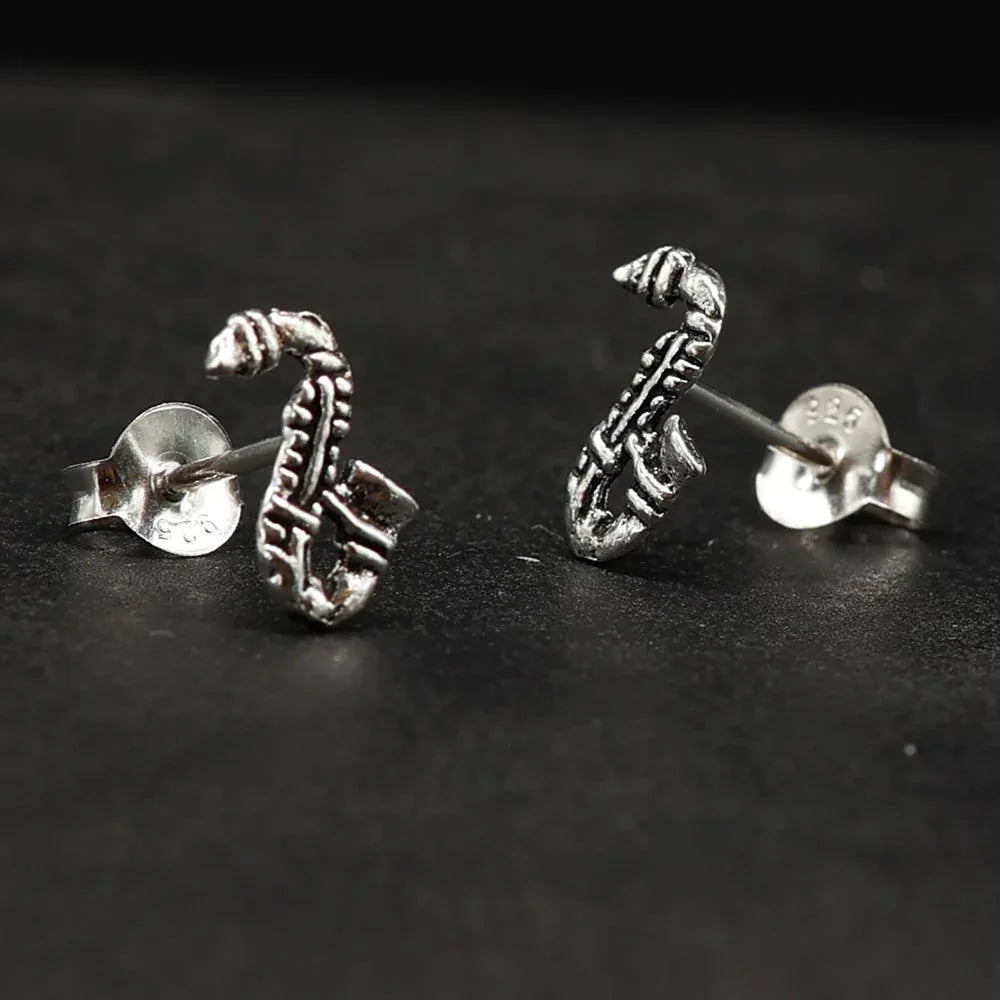 Saxophon Ohrstecker 925 Silber Ohrschmuck aus feinem Sterlingsilber
