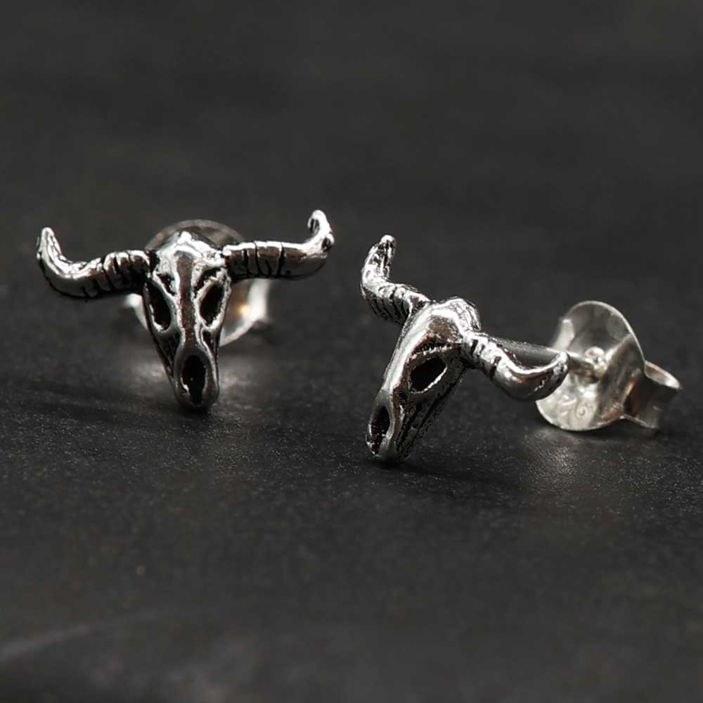 Büffel Ohrstecker Wacken 925 Silber Ohrschmuck Buffalo Langhorn