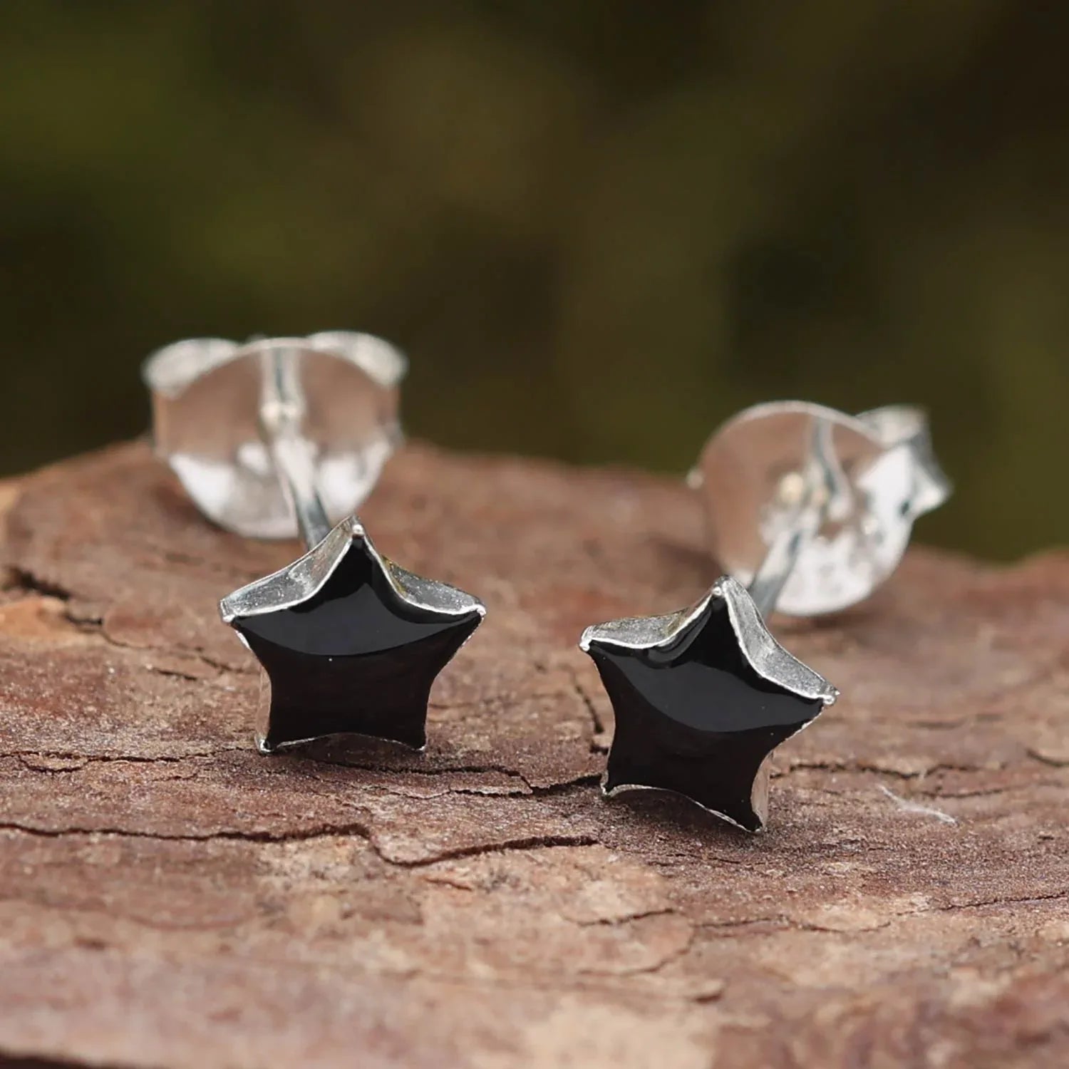 Schwarzer Stern Ohrstecker ausgefallener Ohrschmuck 925 Silber