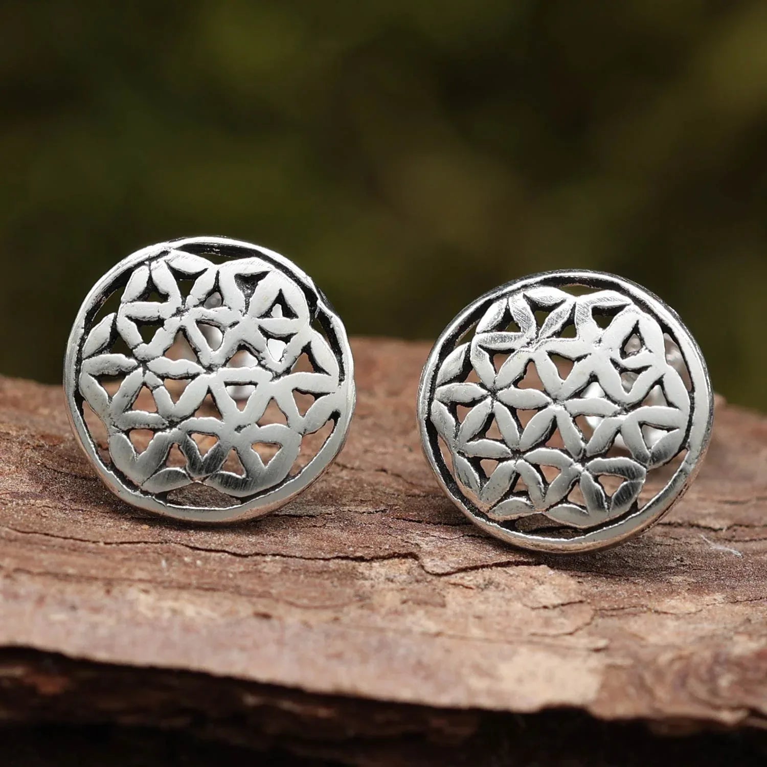 Blume des Lebens Ohrringe Silber ausgefallener Ohrstecker