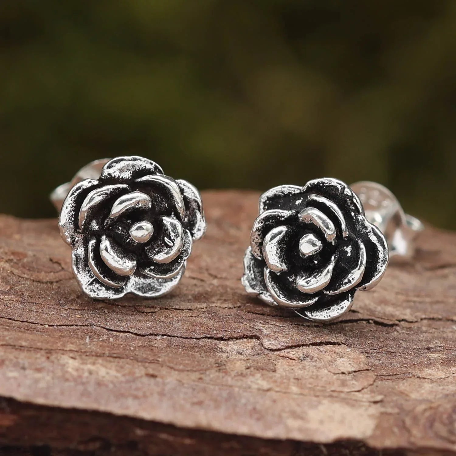 Rose Ohrringe Silber ausgefallener Ohrstecker