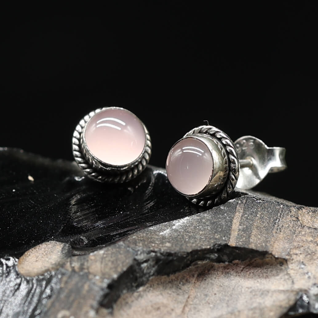 Ohrstecker Rosenquarz Ø 7mm 925 Silber Damen Ohrringe (Paar)