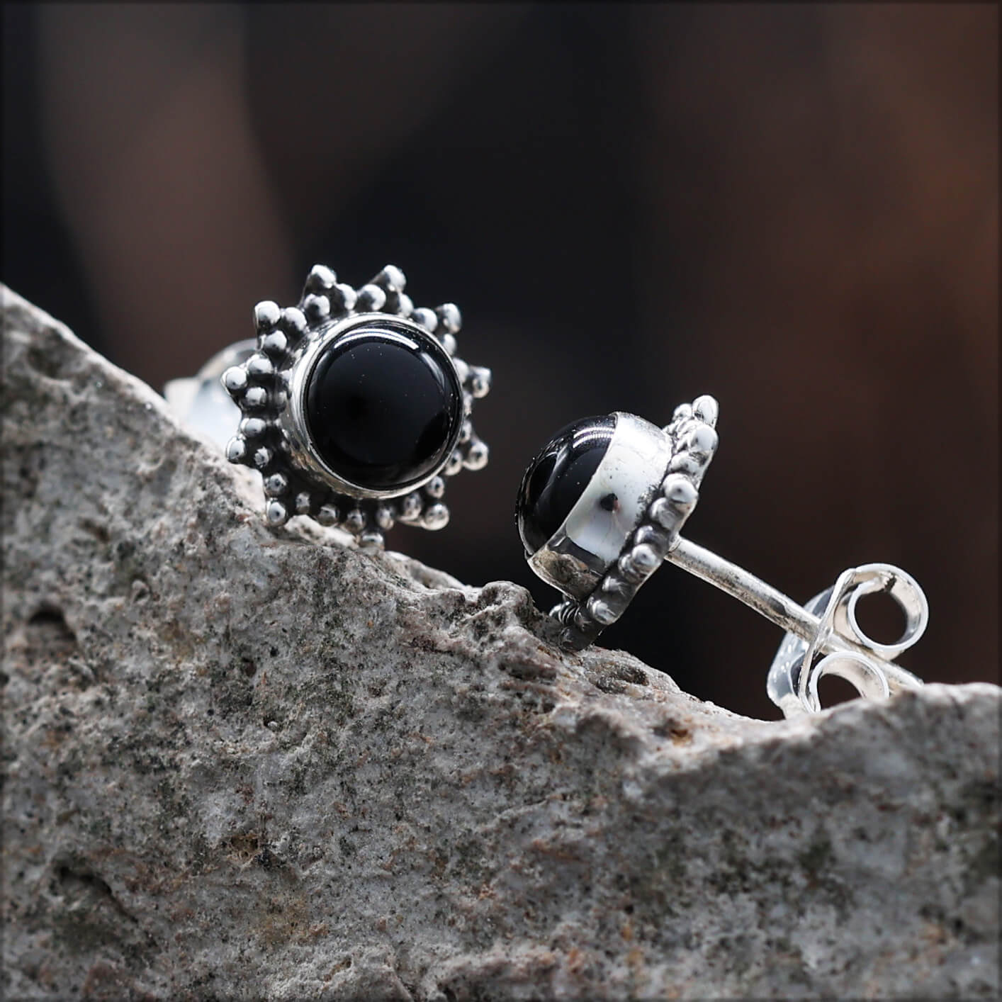 Schwarzer Onyx Ohrstecker Damen Ohrringe aus edlem 925 Silber (Paar)