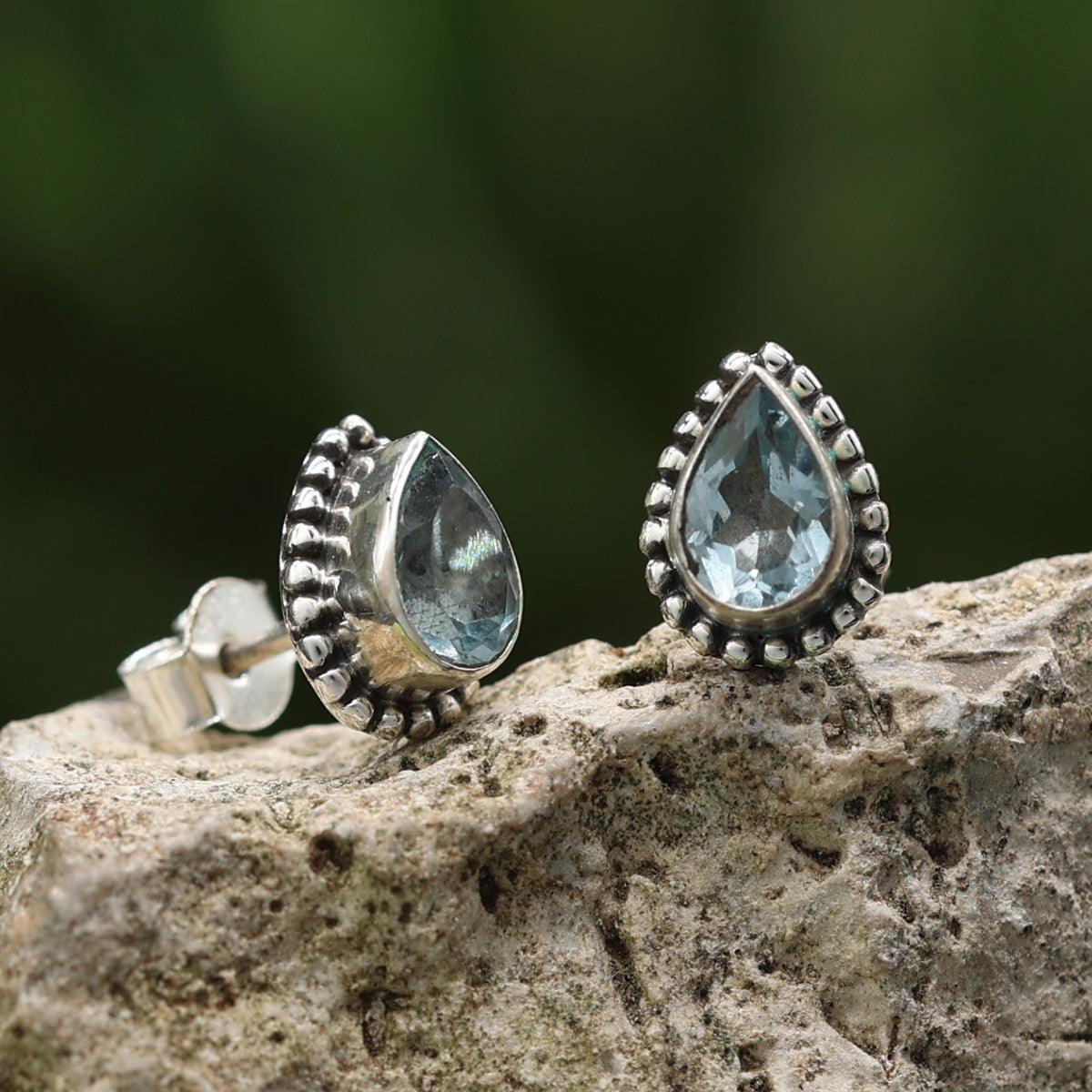 Ohrstecker Blauer Topas Silber Ohrschmuck edel Ohrring Edelstein