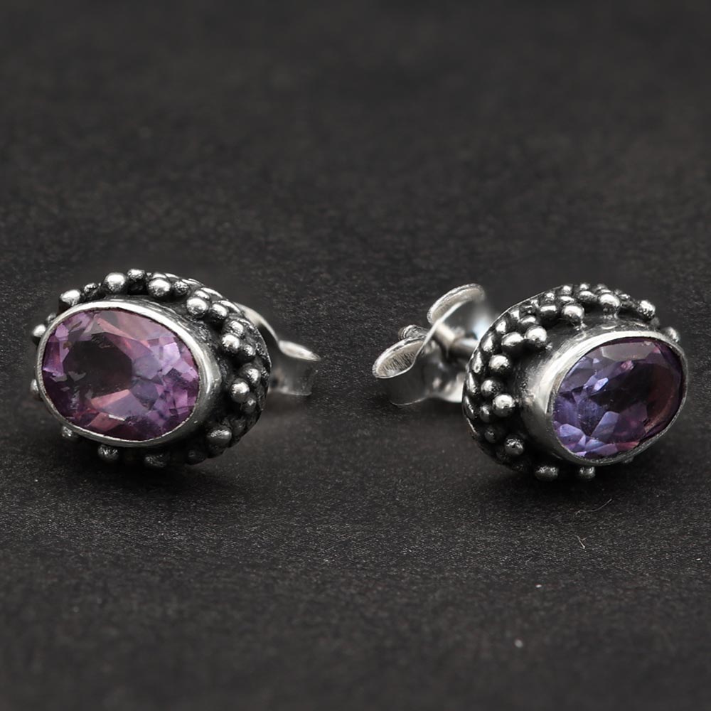 Ohrstecker Sterlingsilber mit amethyst Ovaler Ohrschmuck 925 Frauen Ohrschmuck