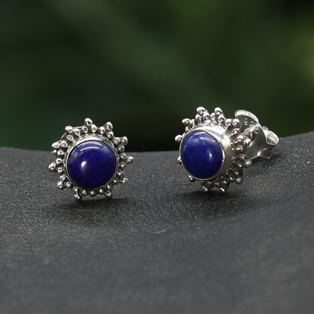 Sonnen Ohrstecker Lapislazuli Damen Ohrring 925 Silber (Paar)