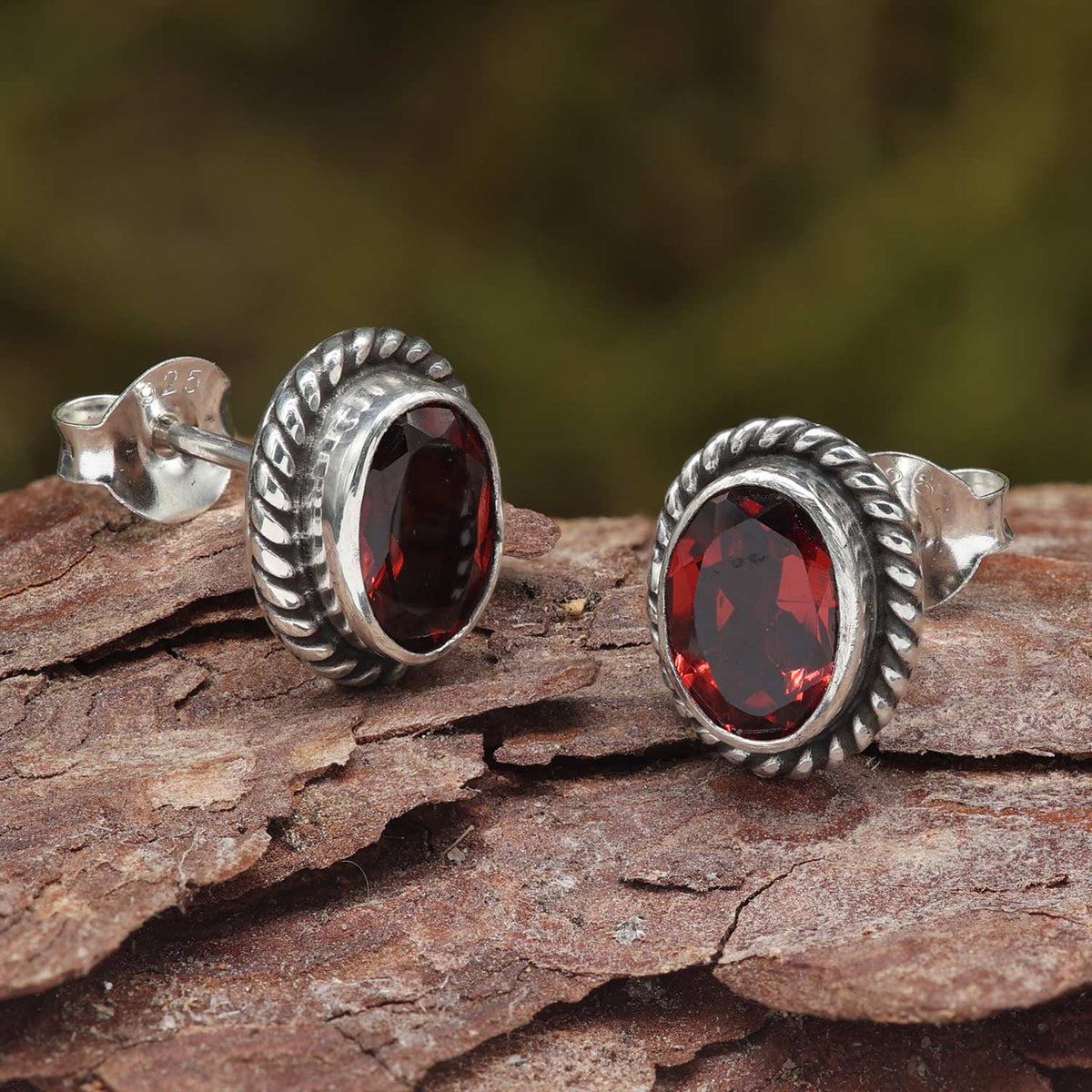 Garnet stud earrings, gemstone jewelry, earring, silver jewelry