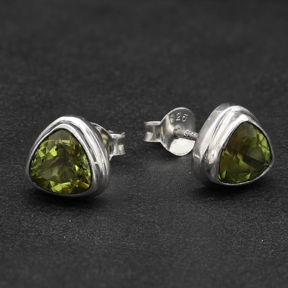 Ohrstecker Peridot 925 Silber Dreick Ohrringe Edelstein Ohrschmuck