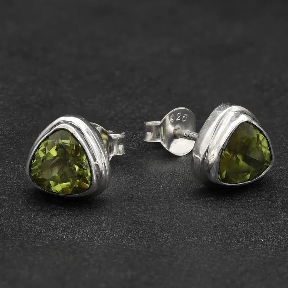 Ohrstecker Peridot 925 Silber Dreick Ohrringe Edelstein Ohrschmuck