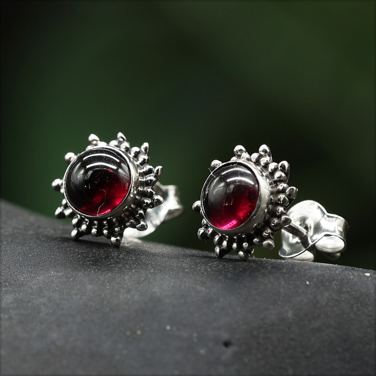 Granat Ohrstecker Sonne Edelsteinschmuck 925 Silber Ohrschmuck