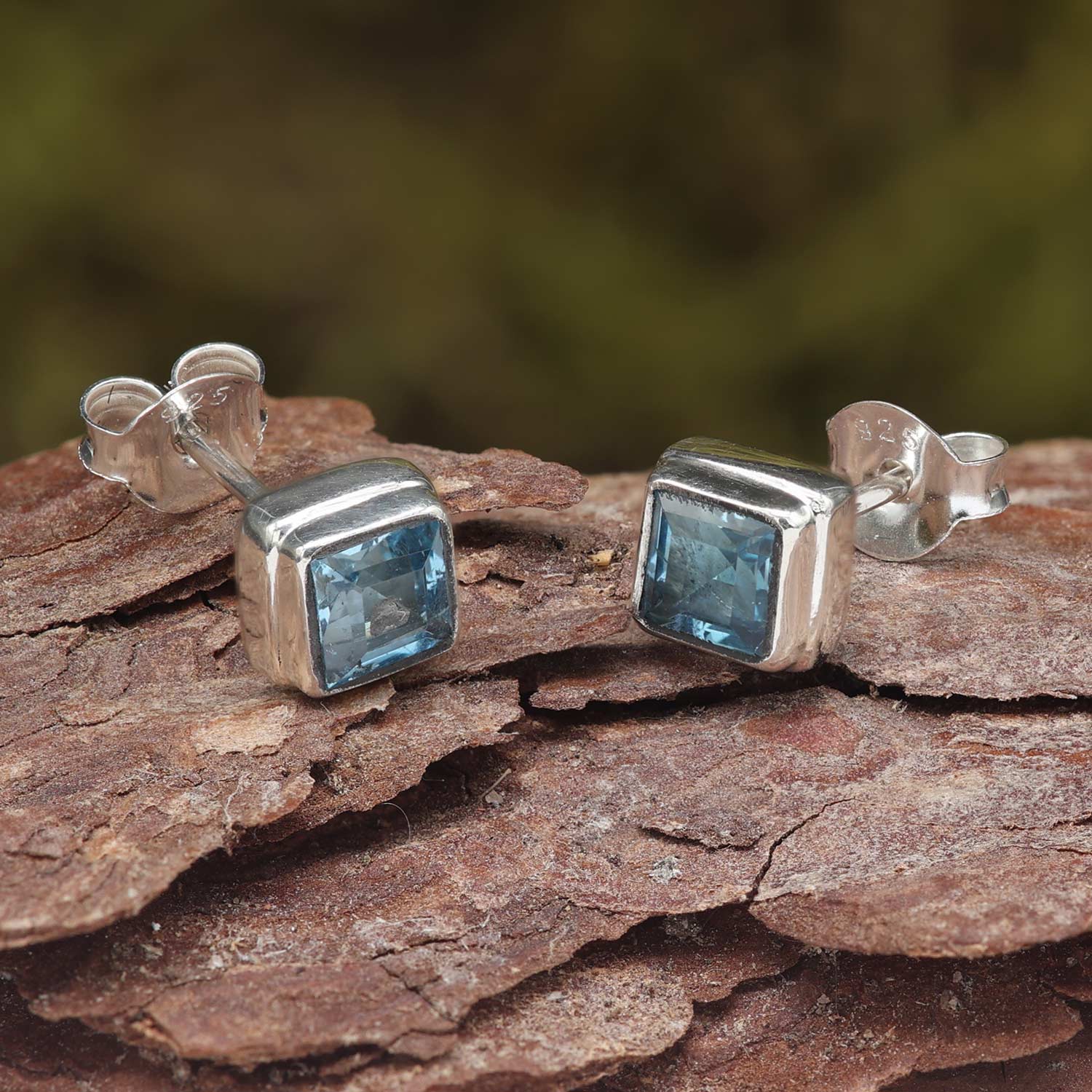 Blauer Topas Ohrstecker 925 Silber edel verziert Damen Ohrschmuck Edelstein