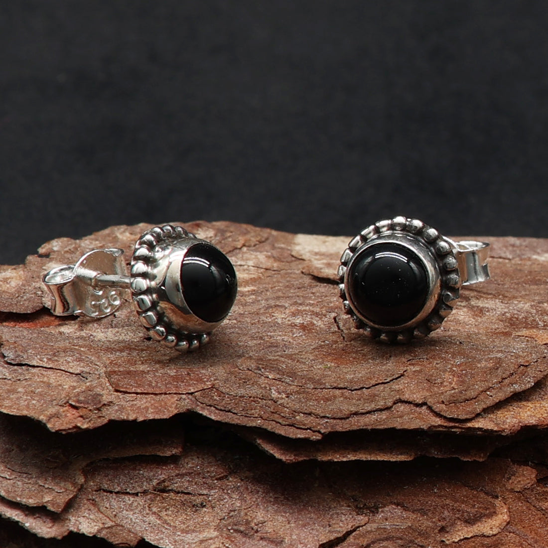 Onyx Ohrstecker Sterlingsilber schwarzer Stein