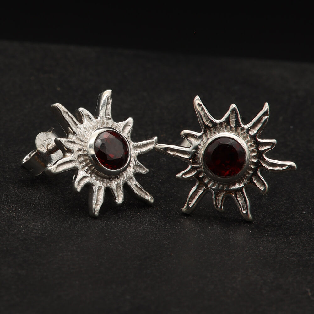 Granat Edelstein Ohrstecker 925 Silber Ohrschmuck Sonne