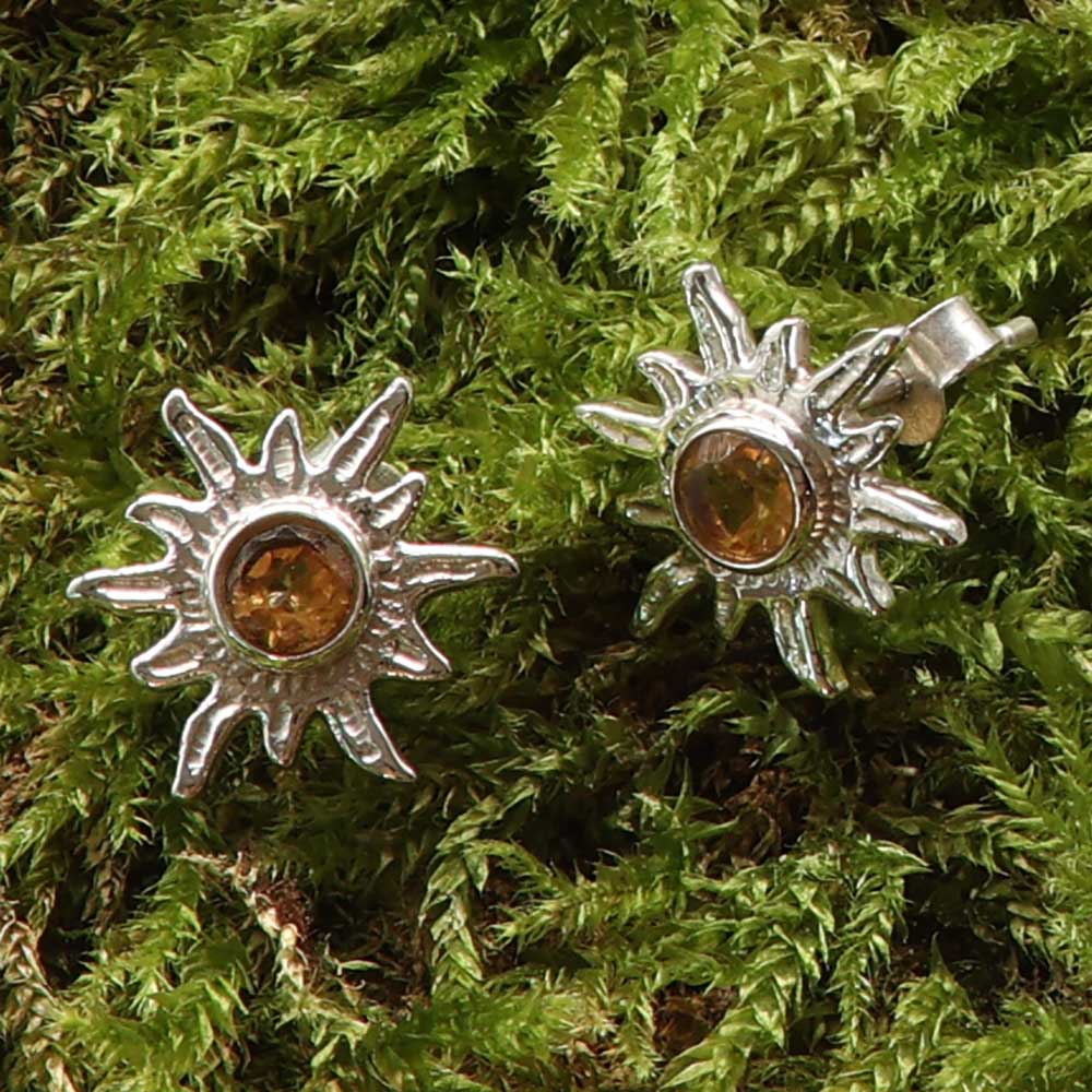 Echte Edelstein Ohrstecker Citrin Sterlingsilber Ohrschmuck