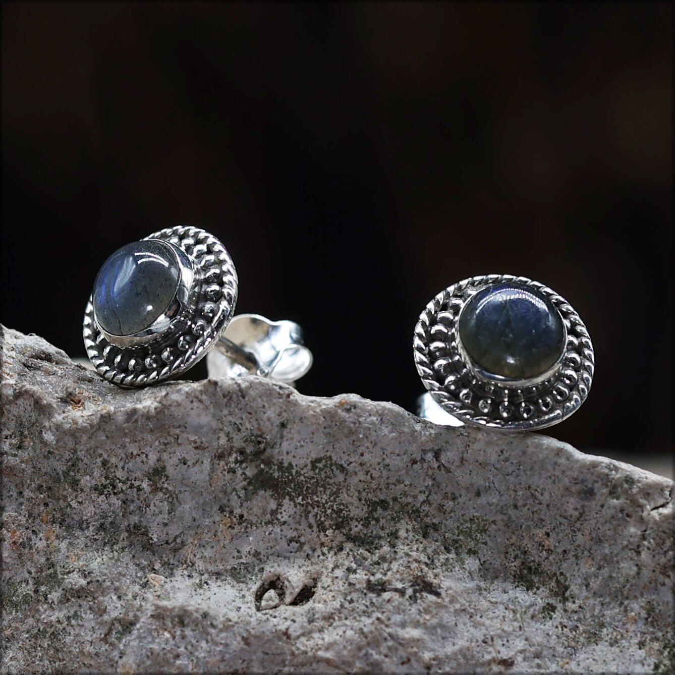 Zeitlose Ohrstecker Labradorit Damen Ohrring 925 Silber (Paar)