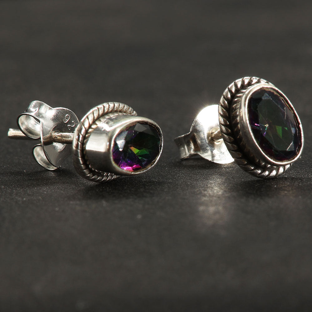 Damen Ohrstecker Edelstein Magic Quarz oval 925er Silber Ohrringe (Paar)