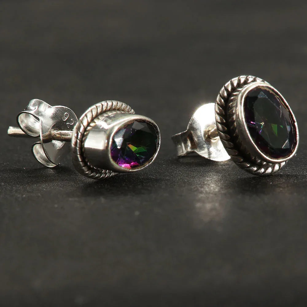 Damen Ohrstecker Edelstein Magic Quarz oval 925er Silber Ohrringe (Paar)