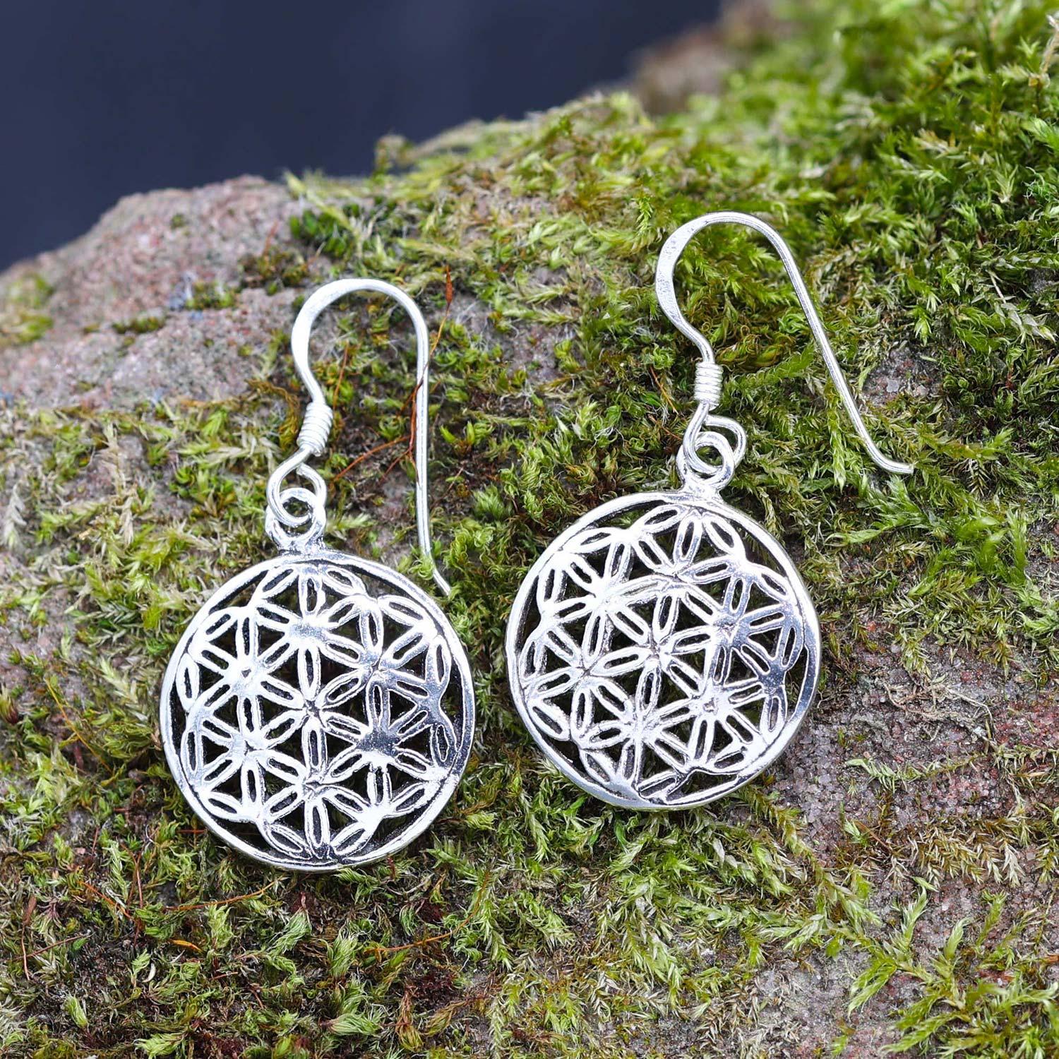 Blume des Lebens Ohrringe Silber Hänger edler Ohrschmuck