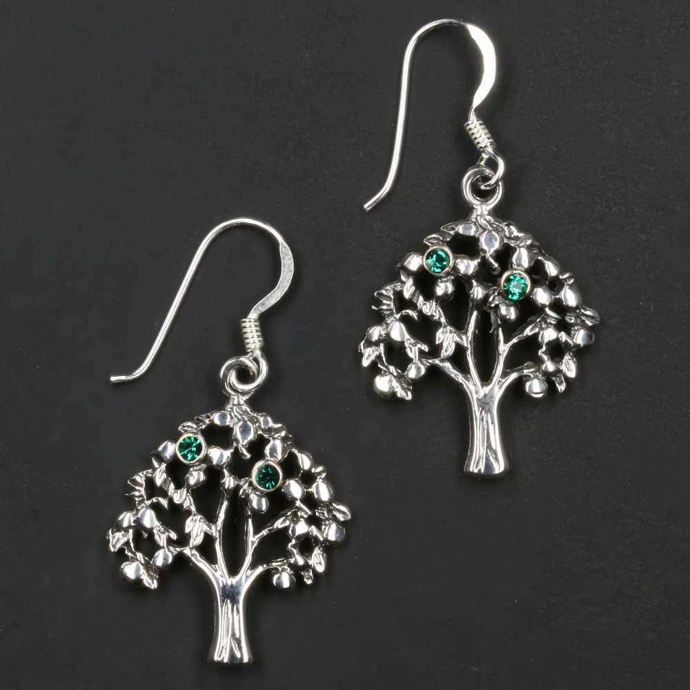 Baum mit Äpfel Zirkonia Ohrringe Silber Ohrschmuck Mitteealter