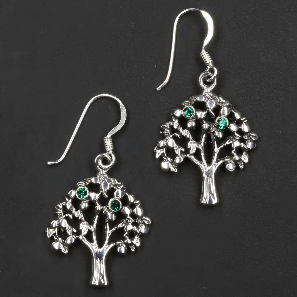 Baum mit Äpfel Zirkonia Ohrringe Silber Ohrschmuck Mitteealter
