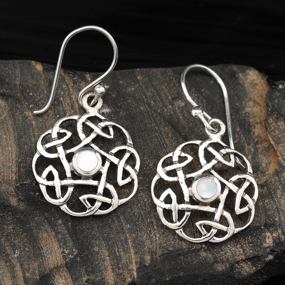 Keltischer Perlmutt Ohrring 925 Silber Ohrschmuck Ohrhänger fein