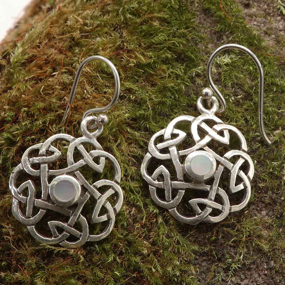 Ohrring mit Perlmutt gefasst keltische Ohrhänger 925 Silber Damen Kinder