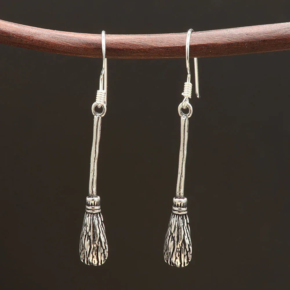 Hexen Ohrschmuck 925 Silber Hexenbesen Ohrring lustig Wicca
