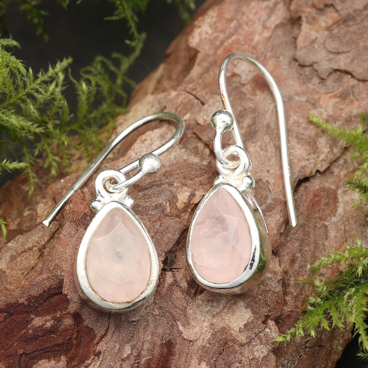 Rosenquarz Edelstein Ohrringe 925 Silber Ohrschmuck