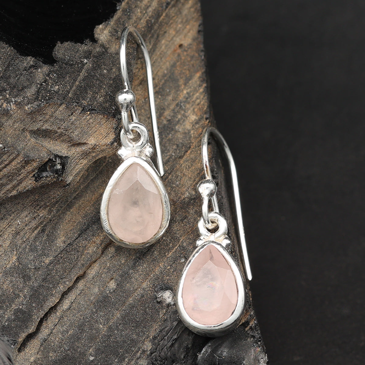Edelstein Ohrringe Rosenquarz schlicht 925 Silber Ohrhänger zeitlos