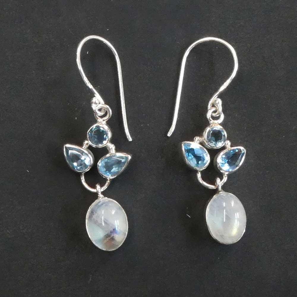 Mondstein Ohrschmuck edle Ohrringe Edelstein Blauer Topas Damen Schmuck
