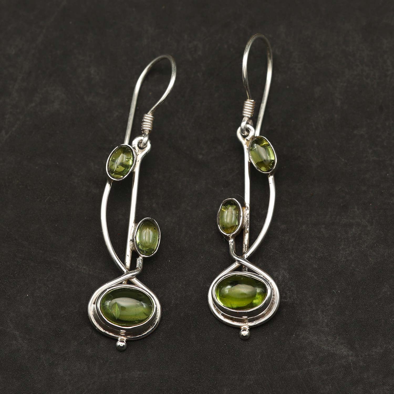 Peridot stone earrings, delicate pendants, 925 sterling silver, elegant