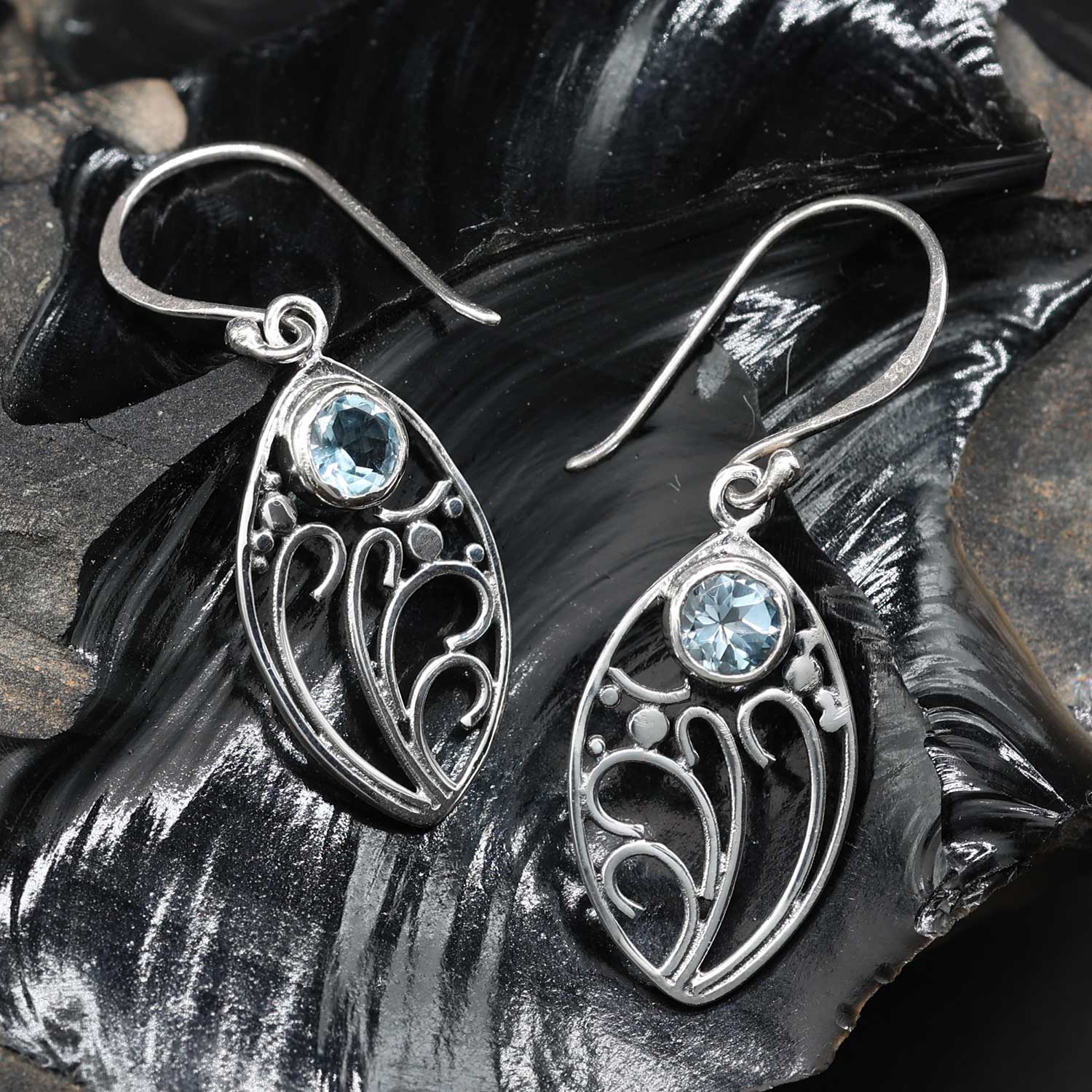 Blauer Topas Ohrringe 925 Silber Edelstein