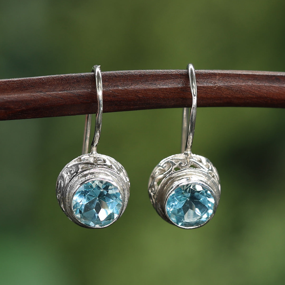 Blauer Topas Ohrringe 925er Silber Ohrschmuck Einhänger (Paar)