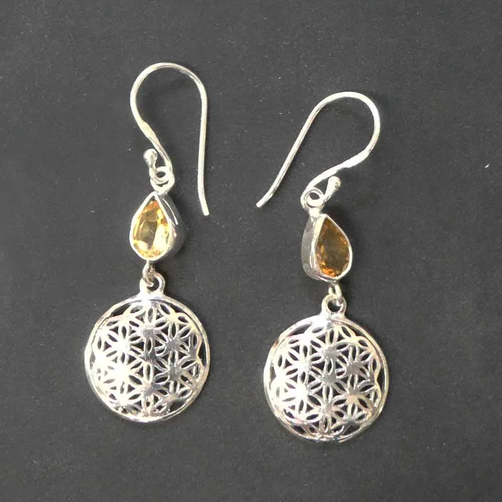 Blume des Lebens Ohrhänger mit Citrin Edelstein Ohrschmuck Esotherik