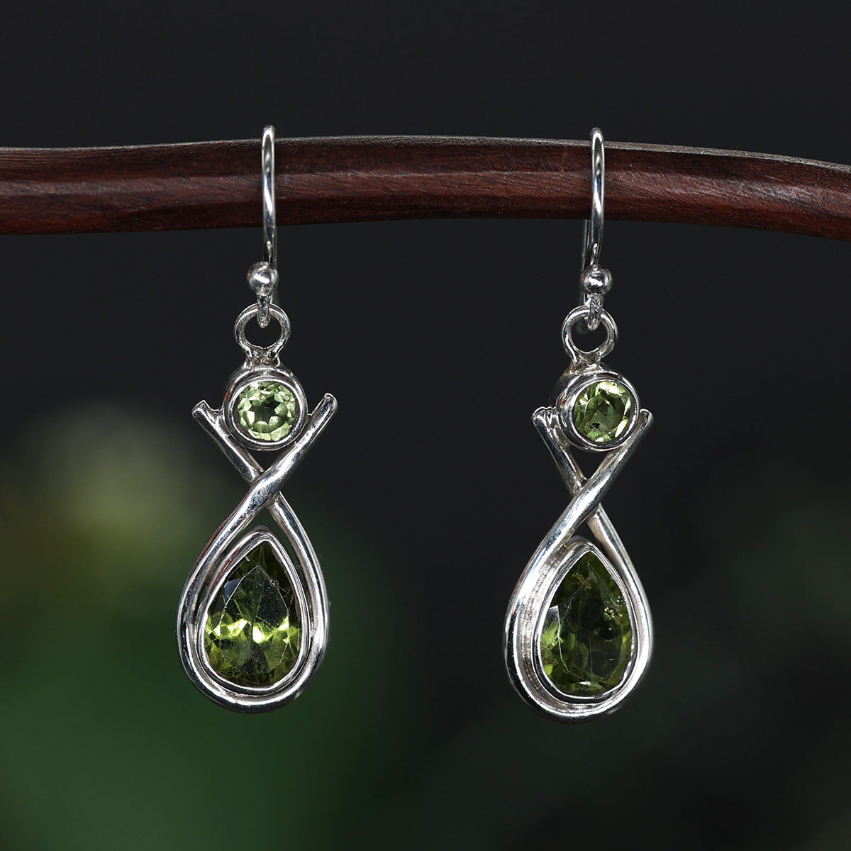 Peridot stone earrings, delicate pendants, 925 sterling silver, elegant