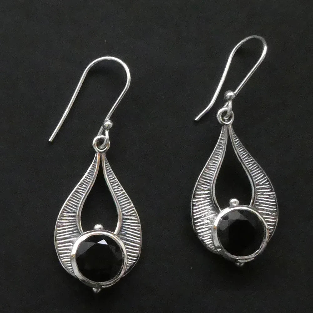 Schwarzer Onyx Ohrschmuck Damen Design 925 Silber Einhänger Edelstein