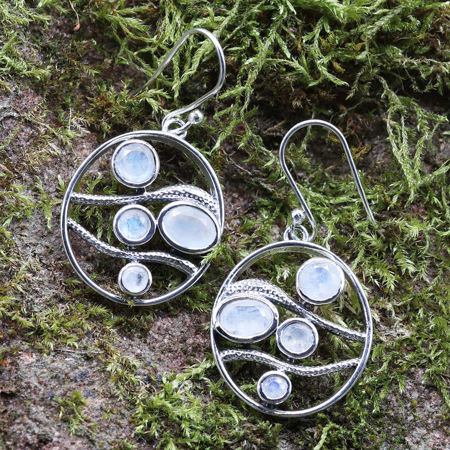 Mondstein Ohrringe außergewöhnlich 925 Silber Ohrhänger edel