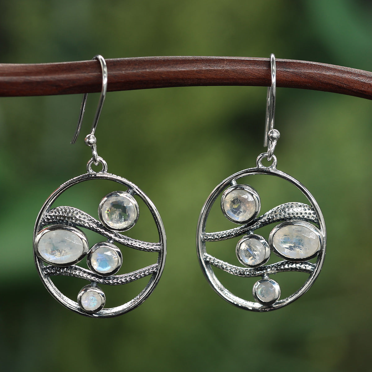 Mondstein Ohrringe außergewöhnlich 925 Silber Ohrhänger edel