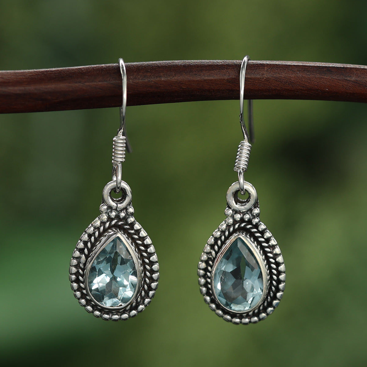 Blauer Topas Ohrschmuck Edelstein Ohrschmuck Ohrhänger 925er Silber