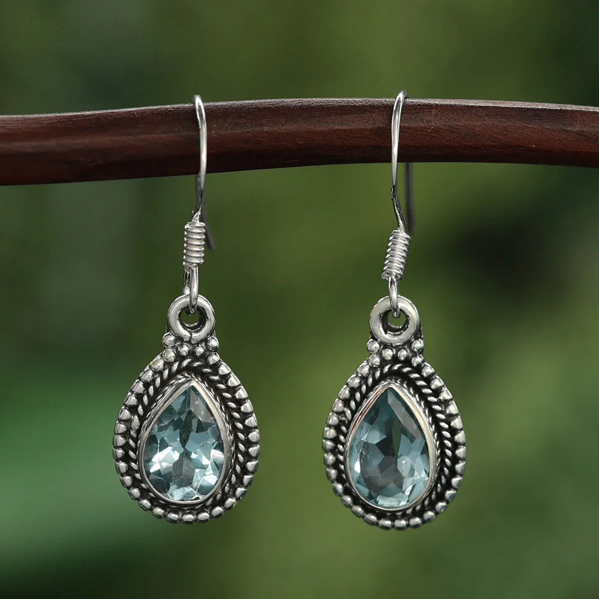 Blauer Topas Ohrschmuck Edelstein Ohrschmuck Ohrhänger 925er Silber