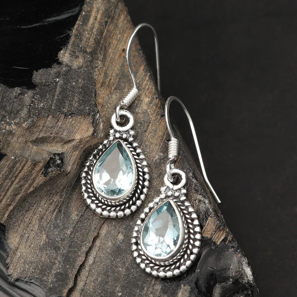 Edelstein Ohrringe 925 Silber Ohrschmuck Blauer Topas