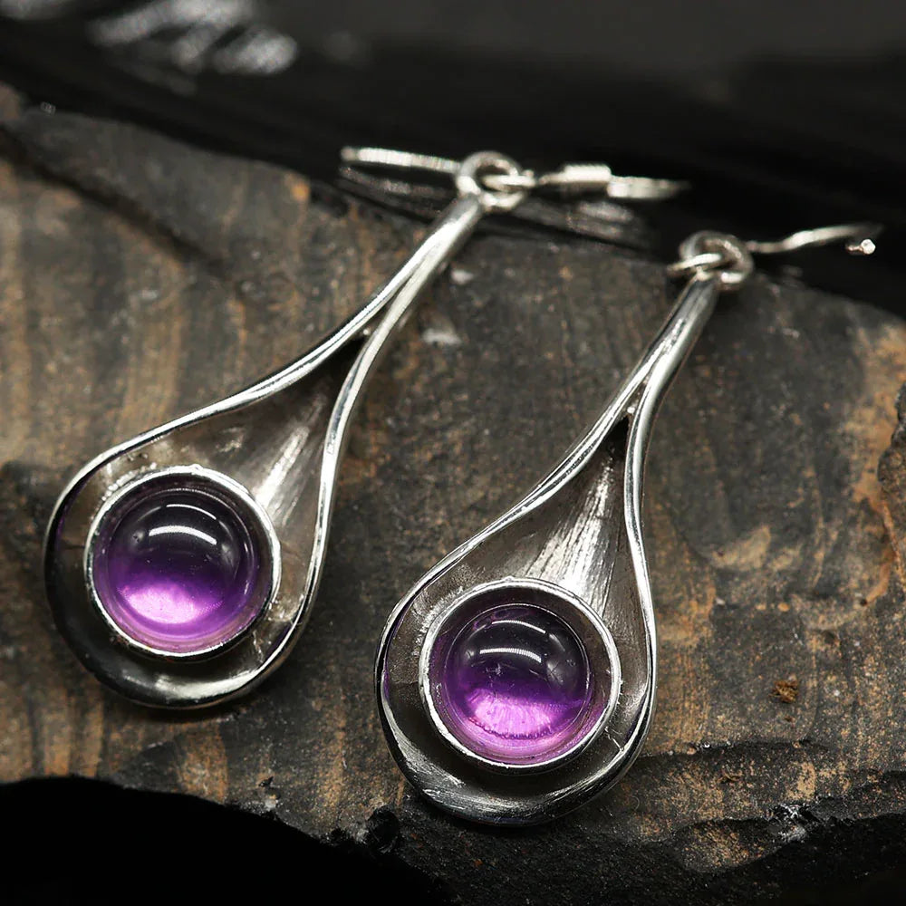 Amethyst Ohrringe Ohrschmuck Damen elegant 925 Silber Einhänger Edelstein