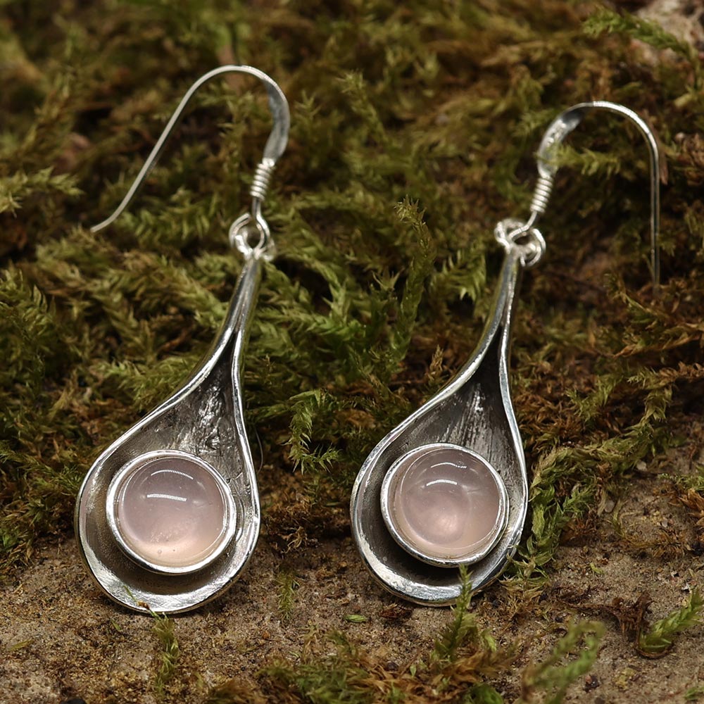Ausgefallene Rosenquarz Ohrringe Silber 925 Ohrschmuck edel
