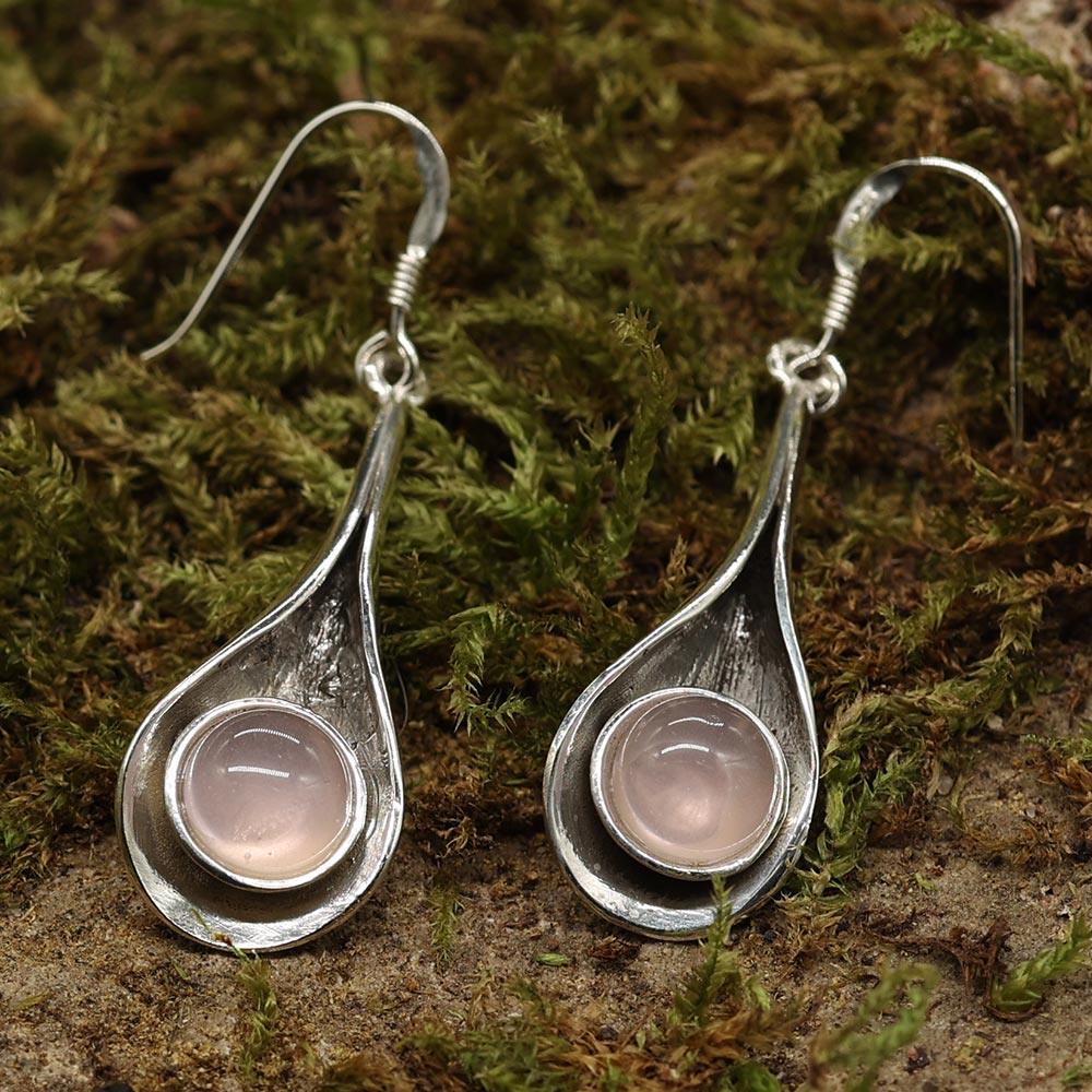 Ausgefallene Rosenquarz Ohrringe Silber 925 Ohrschmuck edel