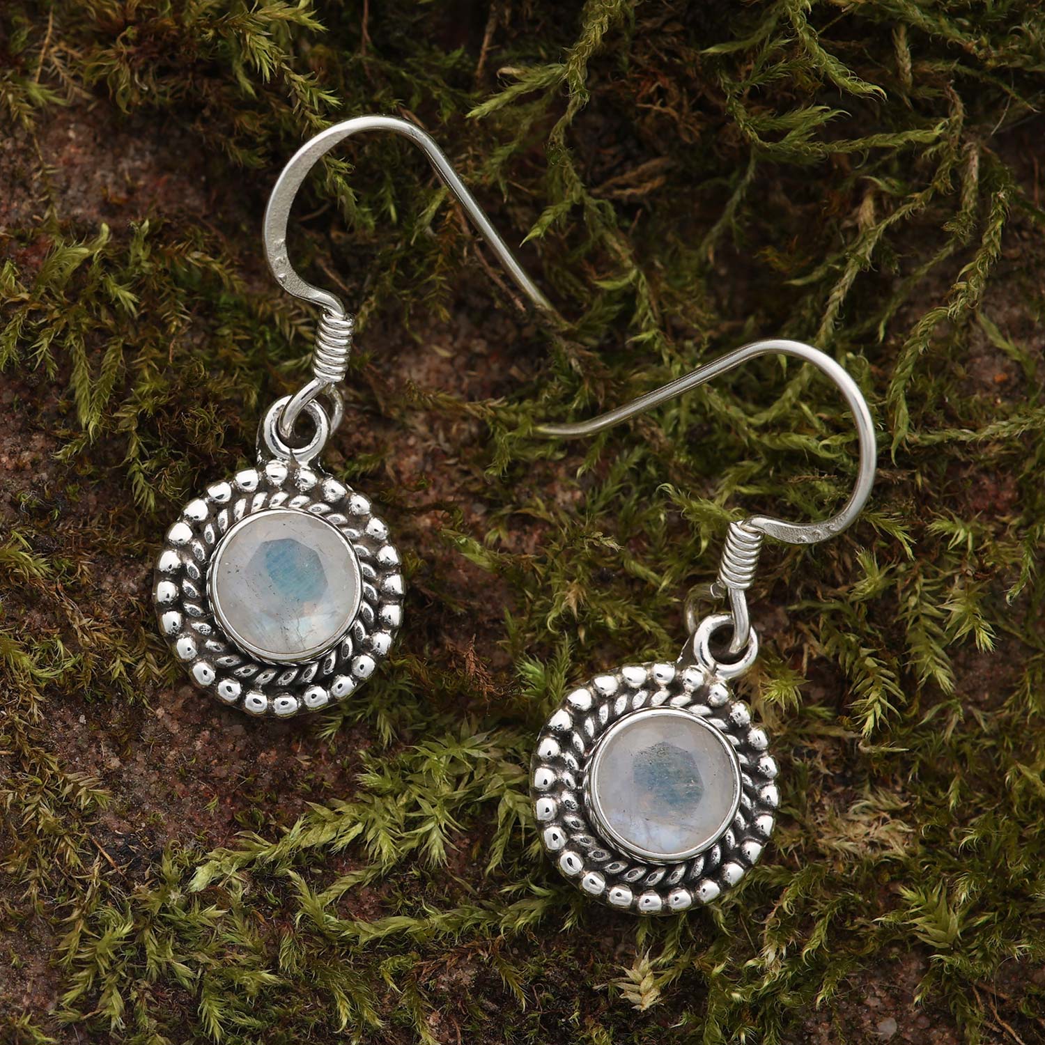 Mondstein hängende Ohrringe Edelstein und Silber
