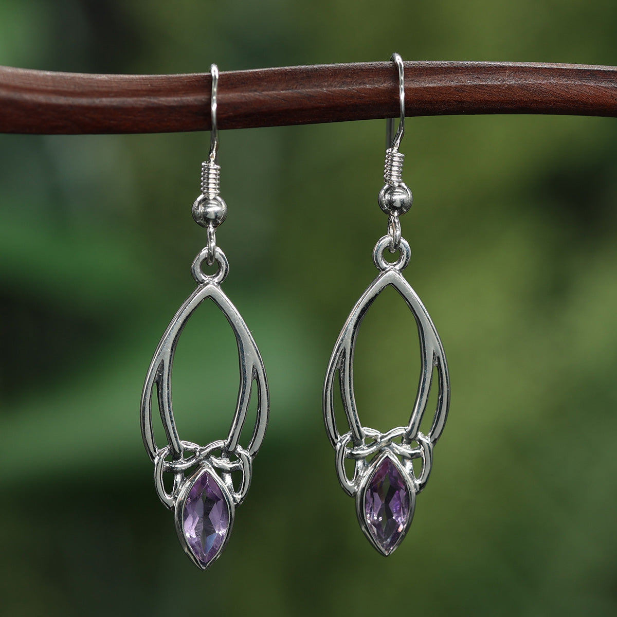 Amethyst Ohrringe in keltischen Knoten gefasst 925 Silber Ohrhänger