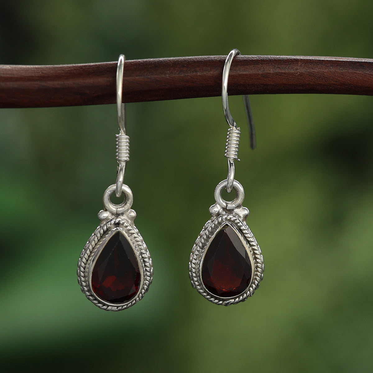 Edelstein Granat Ohrringe Hänger 925 Silber Tropfen